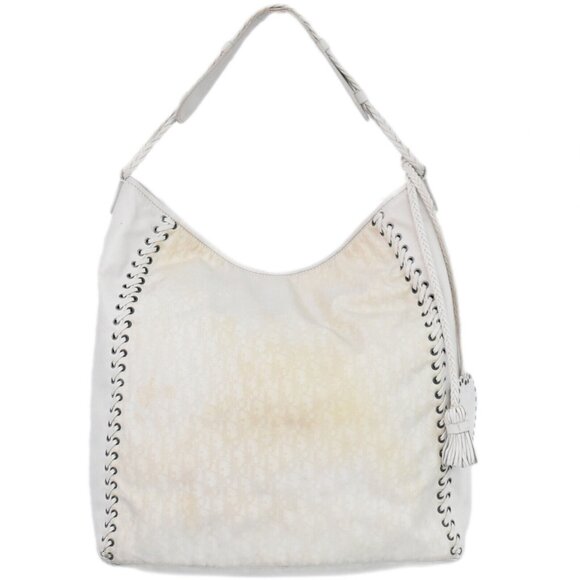 Christian Dior Trotter Canvas Leather Shoulder Bag Off-White Silver